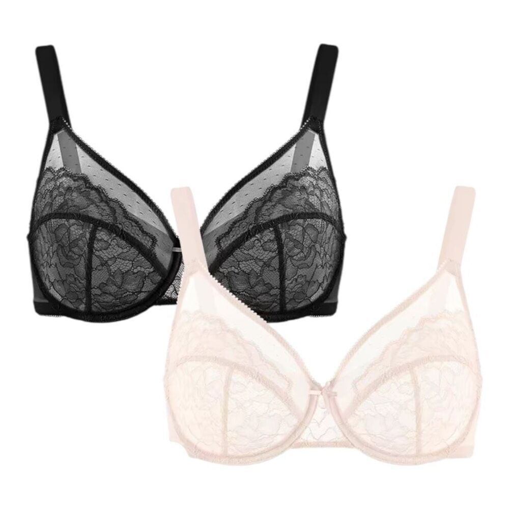 Hsai 2 Pack Enchante Floral Lace Underwire Unlined Unpadded Bras 38DD New